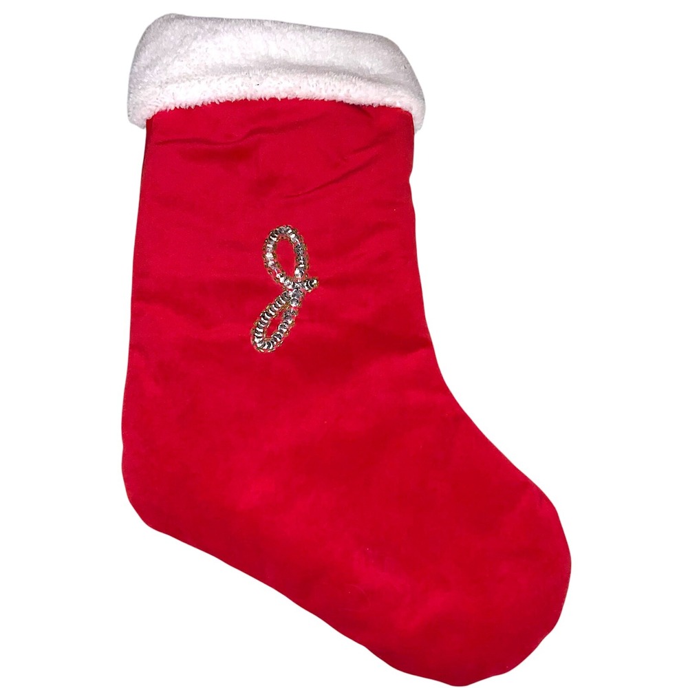 Target Red Christmas Stocking Monogram Letter J Sequin Bead Initial Plush 2011